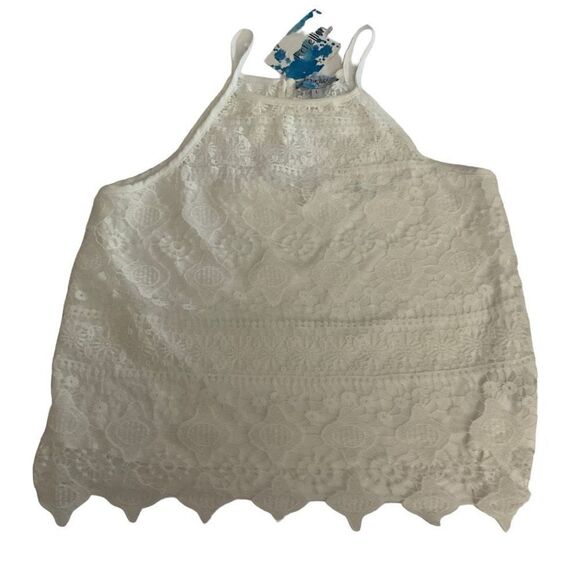 Rebellion Lace Top Button Keyhole Back Closure White Scalloped Hem Large - Picture 7 of 9